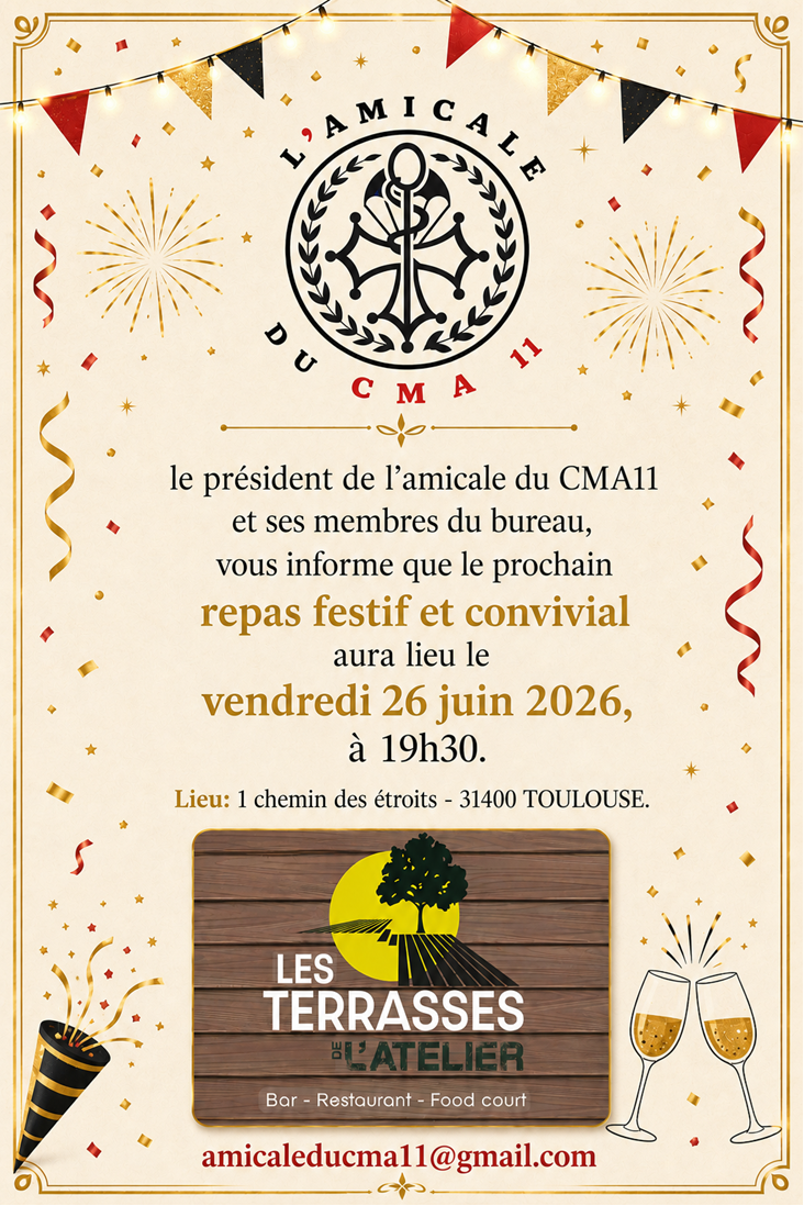 Affiche repas Amicale CMA11 26 juin 2026